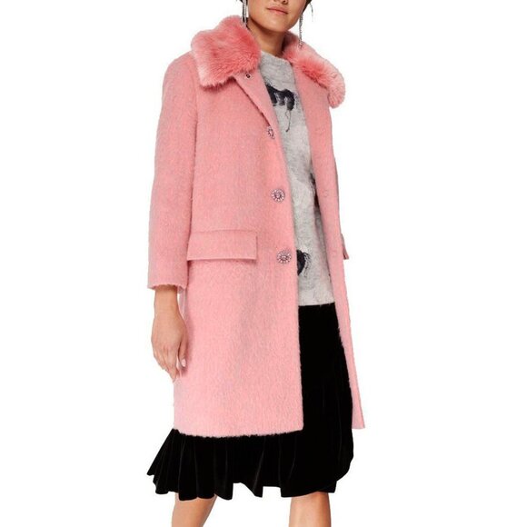 New Kate Spade Wool Blend Faux Fur Trim Coat Tulip Pink 8, M $798 - Picture 1 of 9